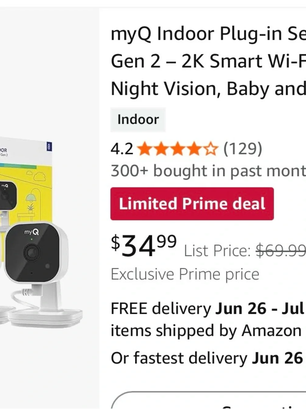 myQ 2K Indoor Smart Camera - White & Black
